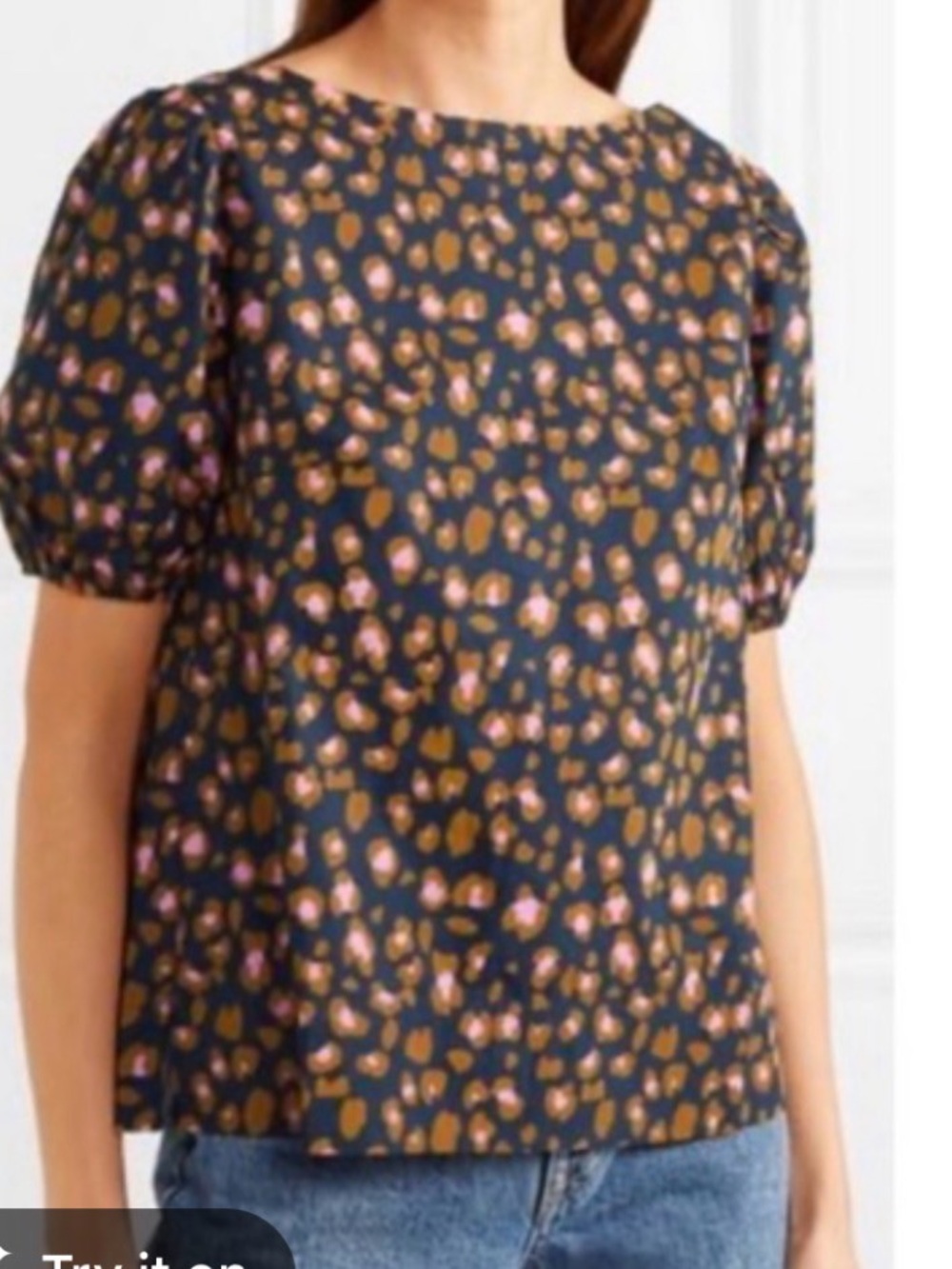 J. Crew Navy Leopard-Print poplin Top